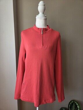 Fairway & Greene L Coral Pima Cotton Quarter Zip Pullover Golf Top Long Sleeve